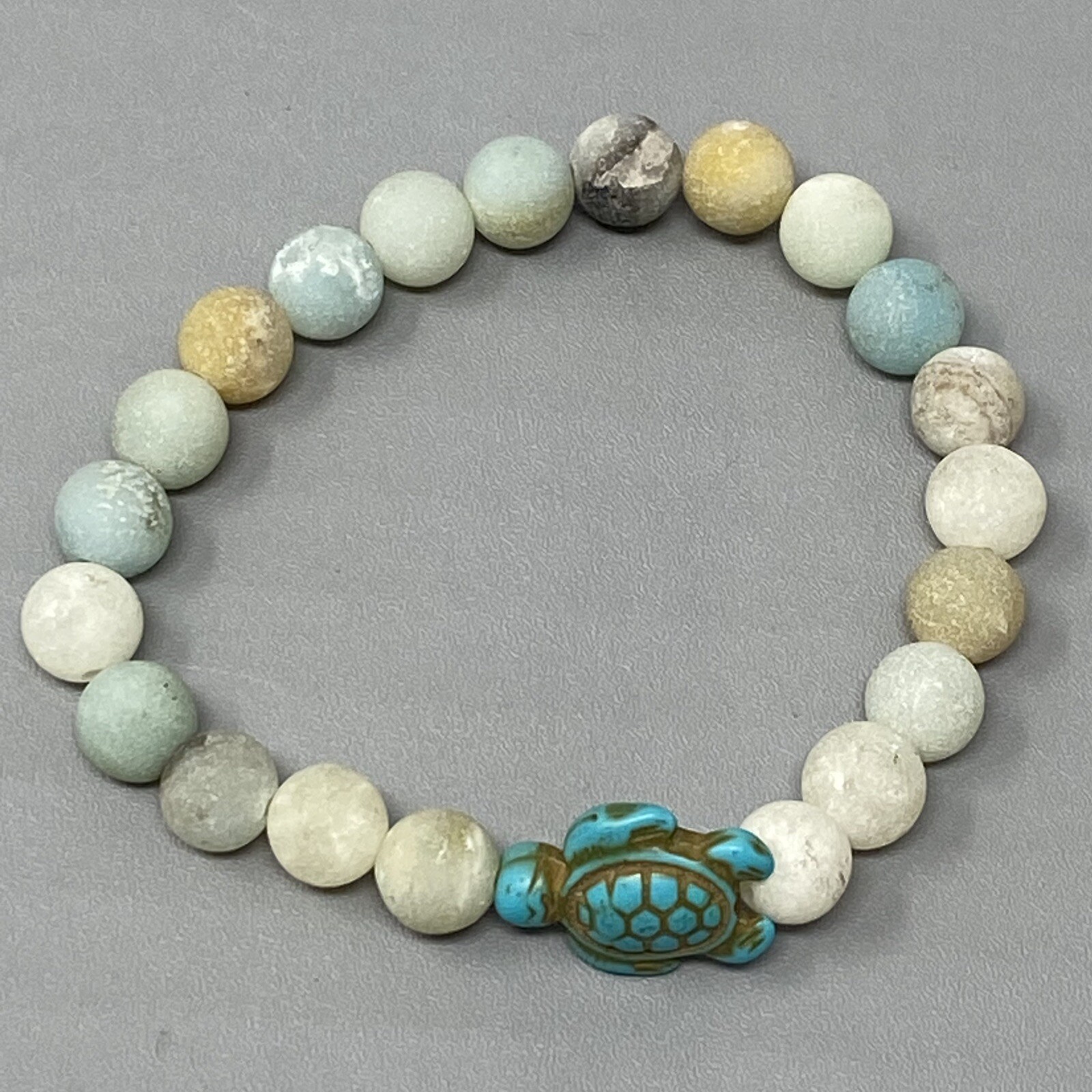 Turtle Stone Bracelet Soft Multicolor Gemstone Be… - image 1