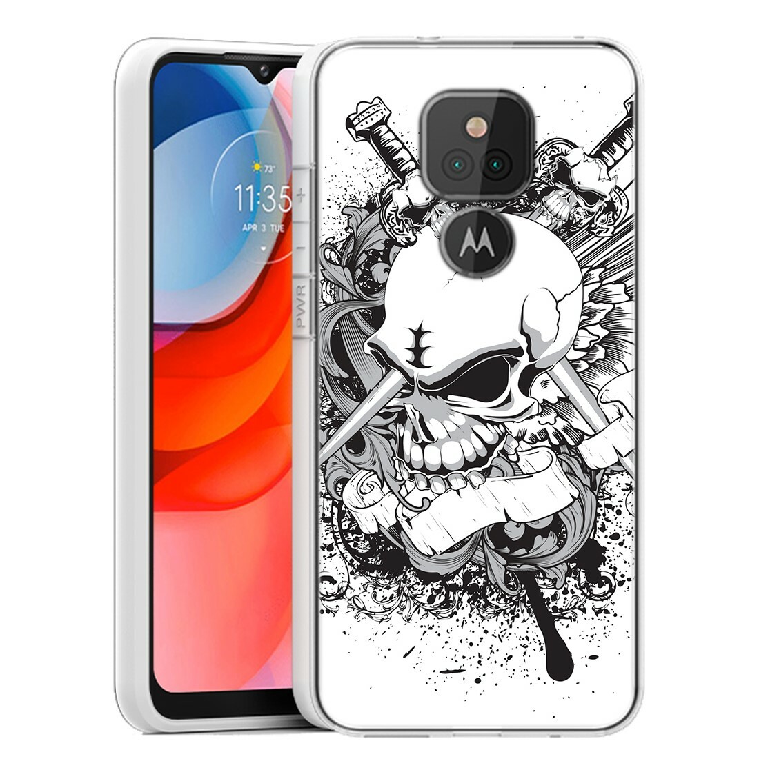 (Silver Skull)ShockProof TPU phone case cover(Clear)for Moto G Play(2021)