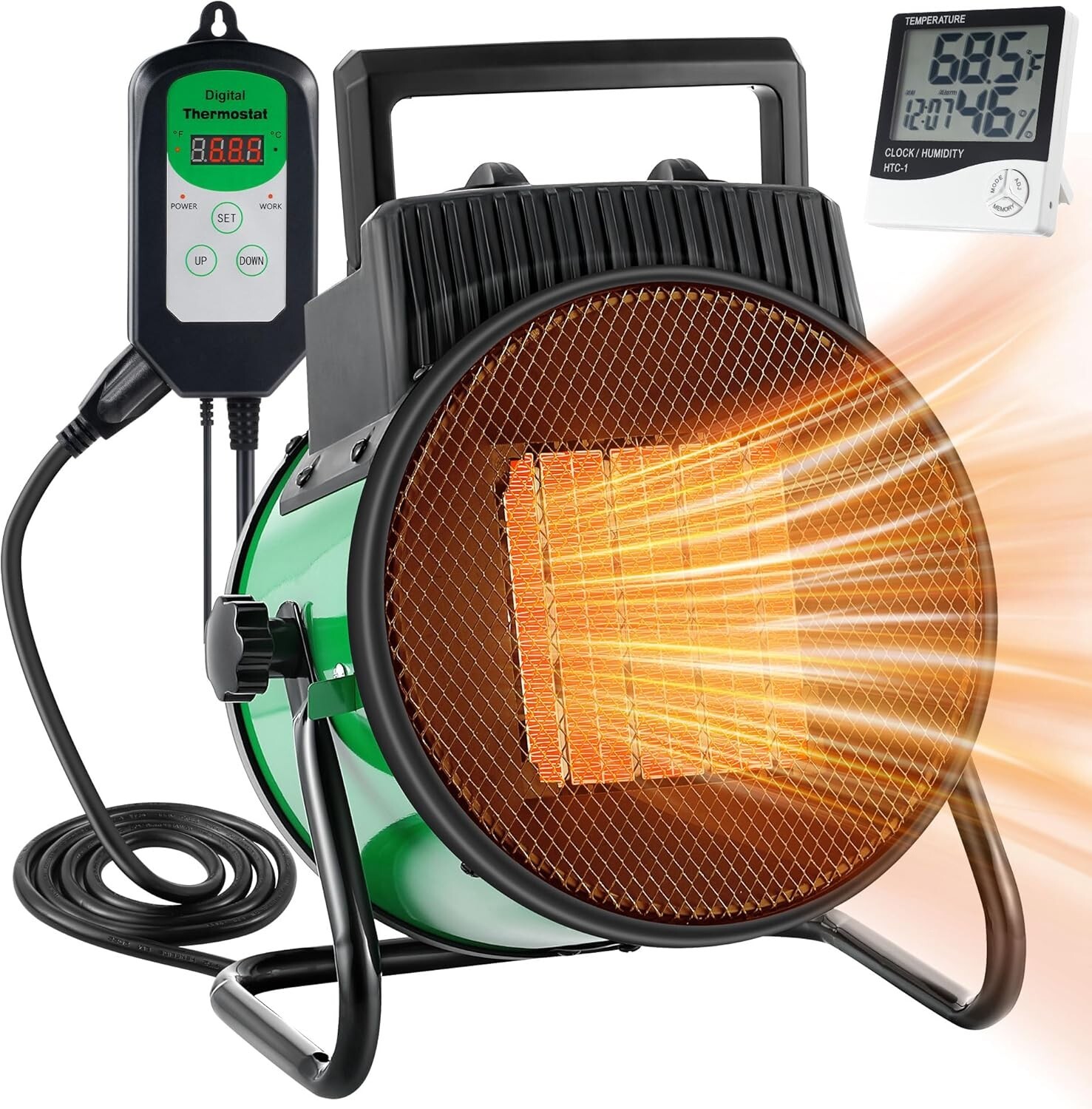 Greenhouse Heater Fan with Digital Thermostat, 1500W Quick Heating for Grow Tent