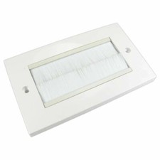Ex-Pro Tidy Outlet Plug Double Gang Brush Plate for HDMI AV cables etc - White