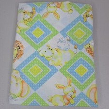 Vintage 1978 Dundee Fitted Crib Sheet Pastel Zoo Animal Lion Hippo Duck Print