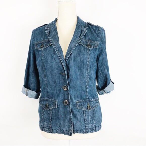 Caslon Womens Blue Denim Jacket Size Small Cuff Sleeve