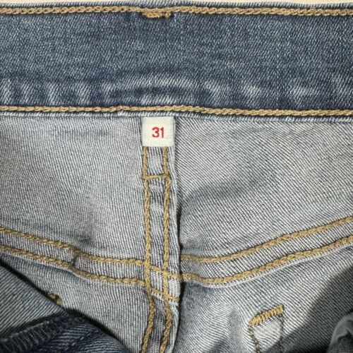 Levis Jeans Cropped Cuffed Blue Denim Distressed Red Tab Stretch Mid Rise Sz 31 - Picture 8 of 16