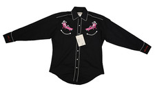 Tru-West Rockmount Ranch Wear Pink Skeleton Pool Western Shirt Black Mens S