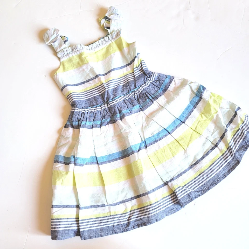 Vestido Gymboree Niñas Talla 5 Azul Safari Rayas Lazo Nuevo con Etiquetas Espalda Calada Foto 2 de 4