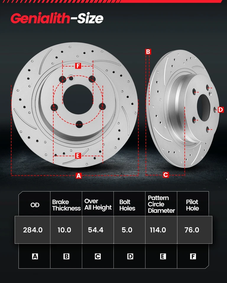 For Kia Cadenza 2014 - 2016 Rear Drilled Brake Rotors Ceramic Brake Pads Kits - Image 2 of 4