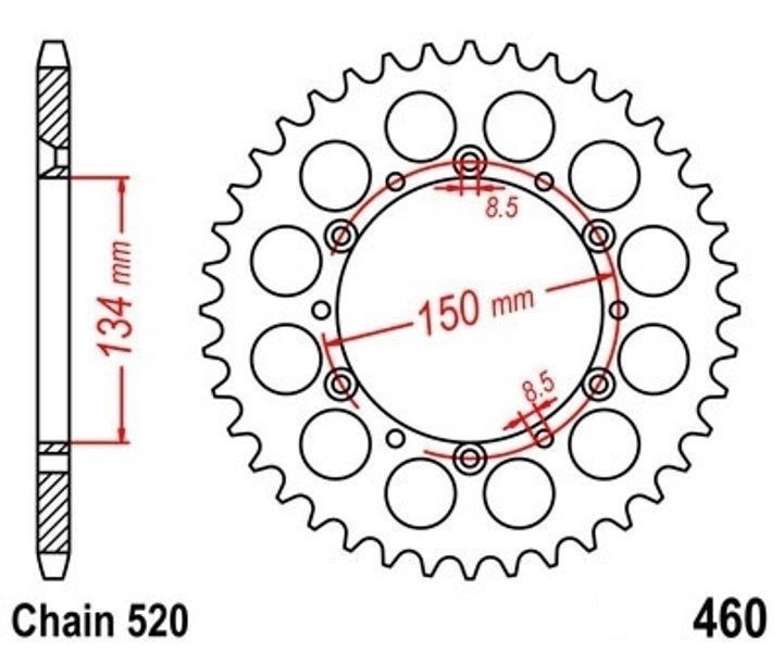 Couronne Moto 47 Dents Pas 520 pour Guidon et Transmission Kawasaki KX 500