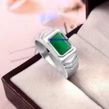 Natural Green Onyx  Gemstone with 925 Sterling Silver Ring For Men's #J699