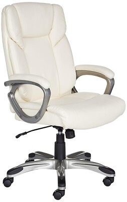 AmazonBasics High-Back Faux Leather Executive Office Desk Chair, Cream Color