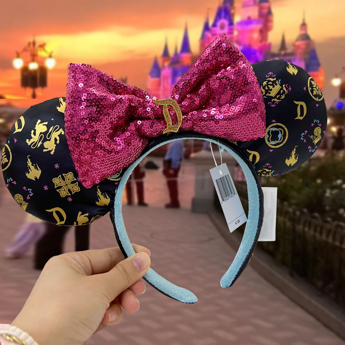 Disney~ Minnie Mouse Ears Shiny Rose Bow D Letter Printing 