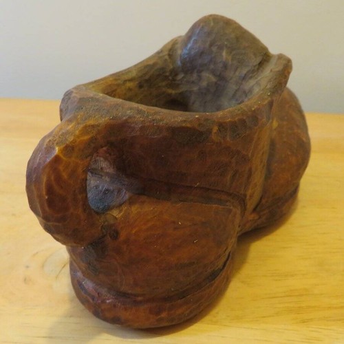 Vintage HAND CARVED Whittled WOOD SHOE Folk Wooden 7 1/2" Long Rustic Original - Picture 4 of 6