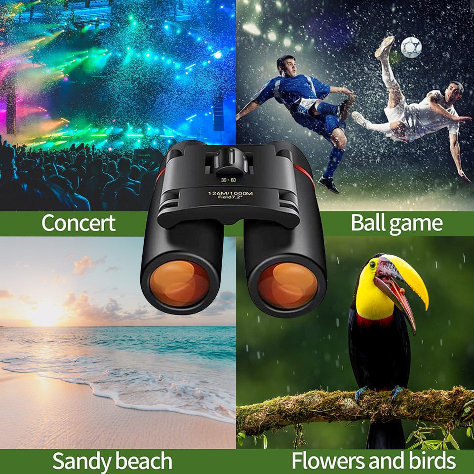 30x60 Zoom Compact Small Binoculars Powerful Folding Telescope With