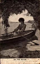 Postcard On The Rive Lady in Rowboat Tacony Station Philadelphia 1907 Postmark