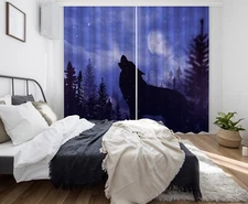 3D Moon Wolf ZHUA4407 Animal Photo Curtain Window Blockout Fabric Amy 2023