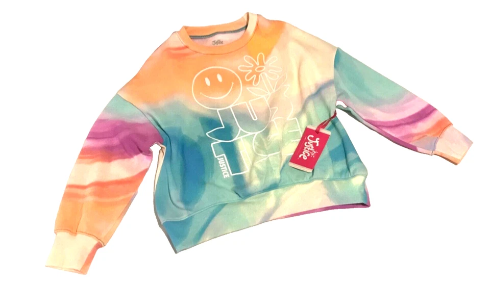JUSTICIA NUEVA TALLA XS 4/5 TIE DYE POLAR SUDADERA BRILLO CARA SONRIENTE NUEVA CON ETIQUETAS Foto 2 de 4