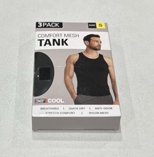 32 Degrees Cool Men's 3-Pack Comfort Mesh Tank T-Shirt, Black, Size S