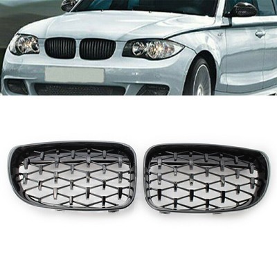 For BMW E81 E82 E87 E88 1 Series 08-11 Gloss Black Diamond Meteor Front Grille