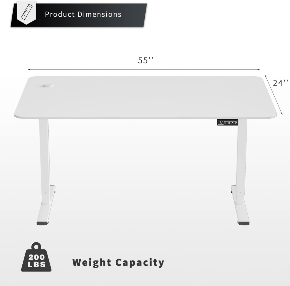 Height Adjustable Electric Standing Desk 55 Inch Computer Table, Home