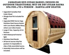 4 6 Person Wet Dry Traditional Barrel Steam Sauna Red Cedar SPA Indoor Outdoor