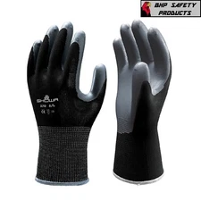 SHOWA ATLAS FIT 370 BLACK NITRILE GARDENING WORK GLOVES (SM, M, L, XL)