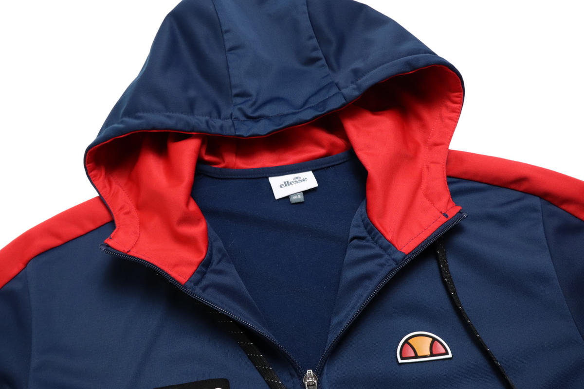 ELLESSE Hoodie Men's SMALL Full Zip Hooded Pockets Logo Dark Blue