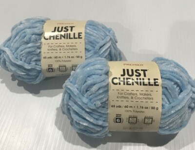 Just Chenille Premier Yarn Baby Blue 65yds Super Soft Lot of 2 Rolls