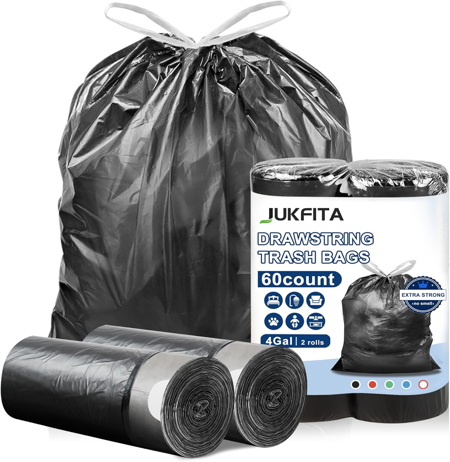 Small Trash Bags Drawstring,  Extra Strong 4 Gallon Garbage Bags, Unscented Tras