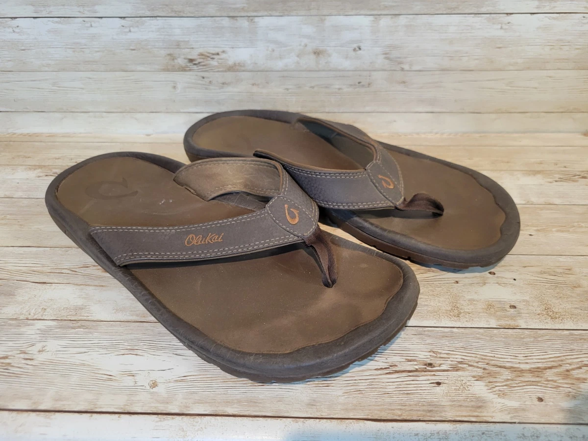Olukai Kua\'aina Black Brown Leather Espresso Flip Flop Sandals Mens Size 12 Hikianalia - Tan / Dark Java – OluKai main image 2