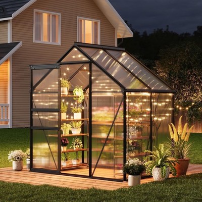 6x4FT Greenhouse for Outdoors, Walk-in Polycarbonate Greenhouse with Sliding ...
