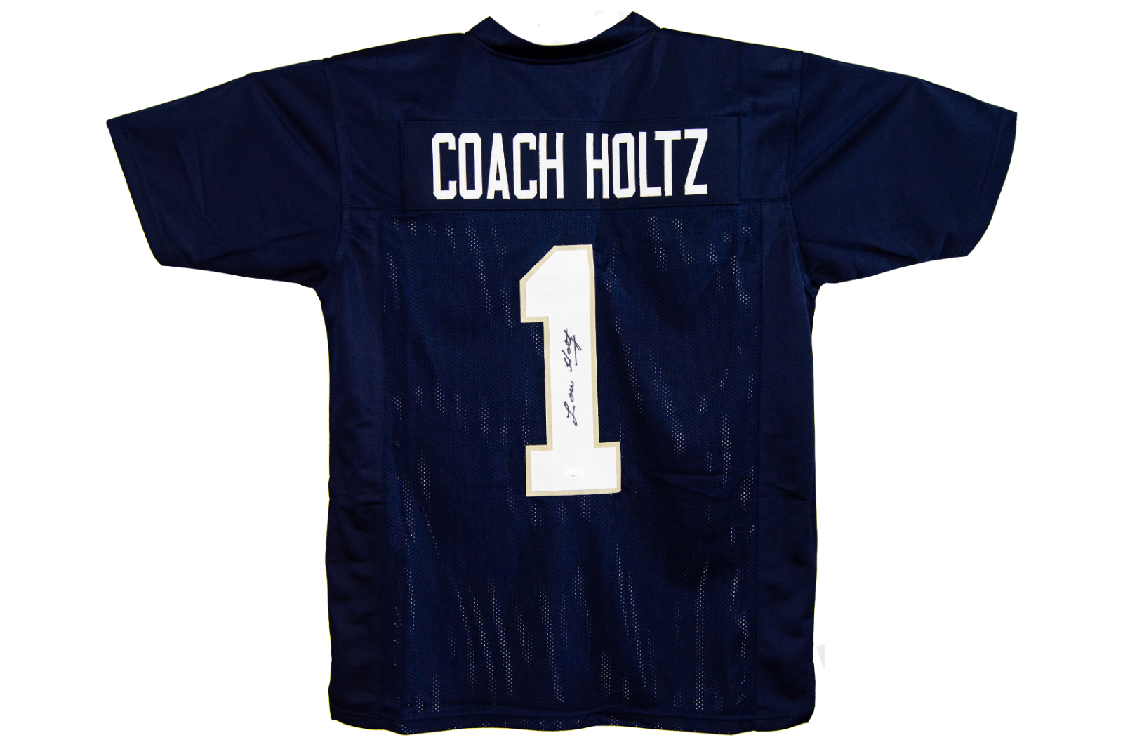 Lou Holtz Autographed Signed Notre Dame Fighting Irish Custom Blue Notre Dame Jersey (JSA) 