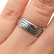 925 Sterling Silver Vintage Modernist Wave Oxidized Band Ring Size 6.25
