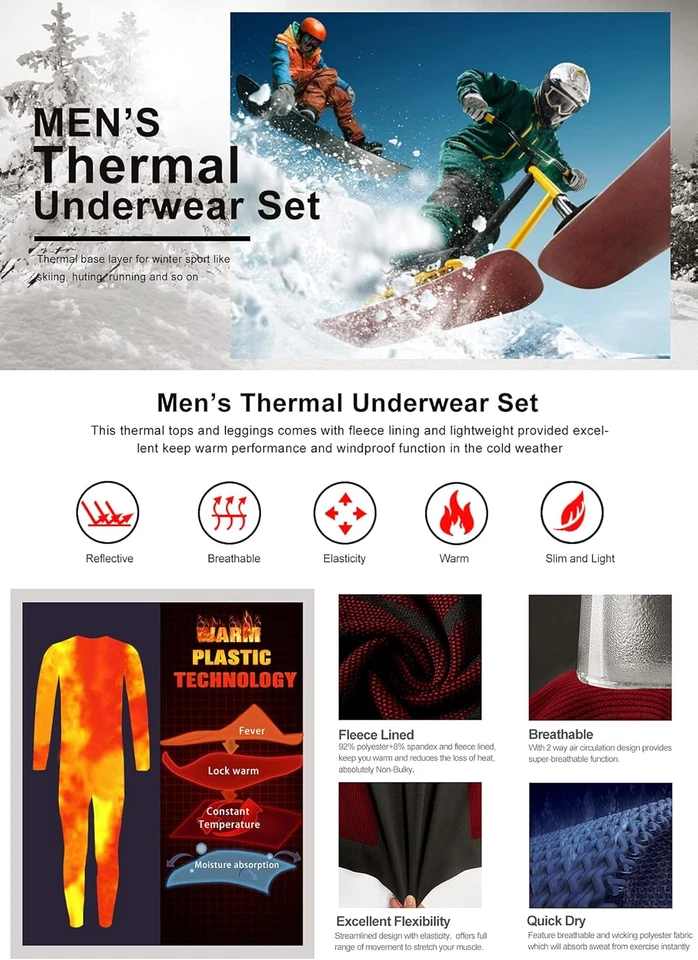 Biancheria Intima Termica Uomo, Intimo Termico Invernale Maglia Termici Pantalon - Immagine 2 di 4