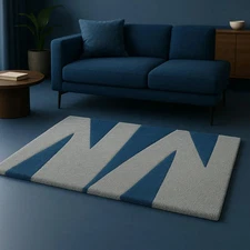 Hand-Tufted Geometric Wool Rug: Modern Blue & Grey New Zealand Wool