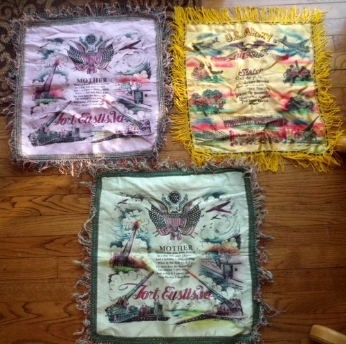 3 -WW2 FORT EUSTIS, Virginia Pillow Cover Sham Military- ARMY mother  sister