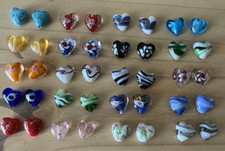 40 MIXED COLOR MIXED DESIGN HEART BEADS glass lamp work 15mm - Jewelry MAKING