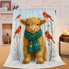 Highland Cow Blanket Cute Farmhouse Cow Cardinals Throw Blanket Soft Cozy Fle...