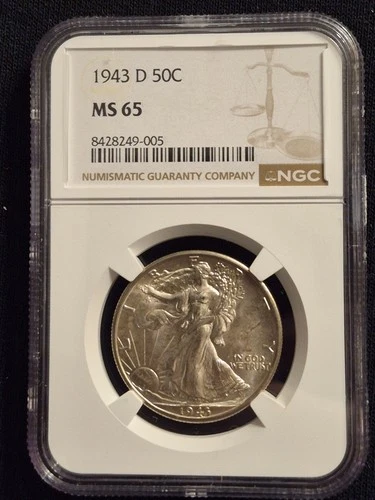 1943-D Walking Liberty Silver Half Dollar Graded by NGC as MS-65