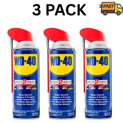 WD-40 Multi Use Lubricant Spray 12 oz Smart Straw 2 Way Formula Pack of 3