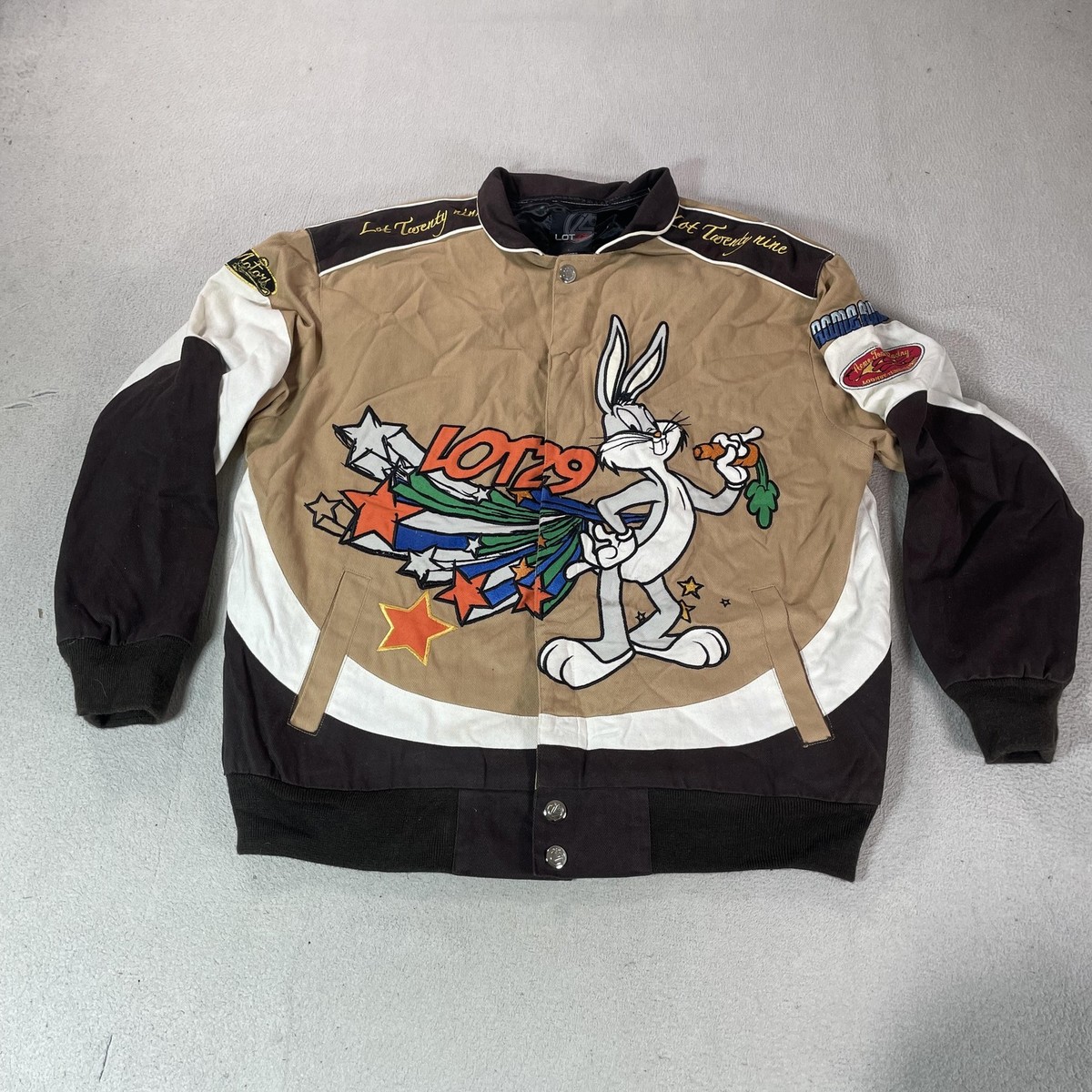 LOT 29 Looney Tunes Jacket Mens Large Tan Bugs Bunny Canvas
