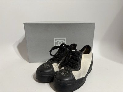 Vtg Chanel Black Leather CC Logo Sneakers 36 | eBay