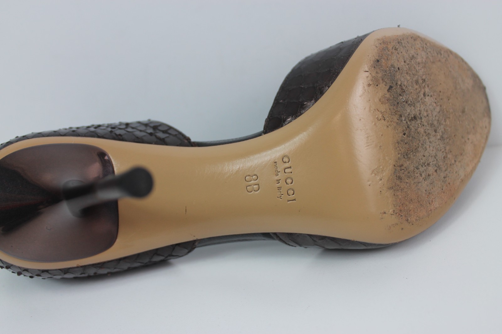 Gucci brown python leather peep toe heels size 8B… - image 9