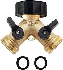 Brass Garden Hose Splitter 2 way Heavy Duty, Y 1 Pack, Gold 