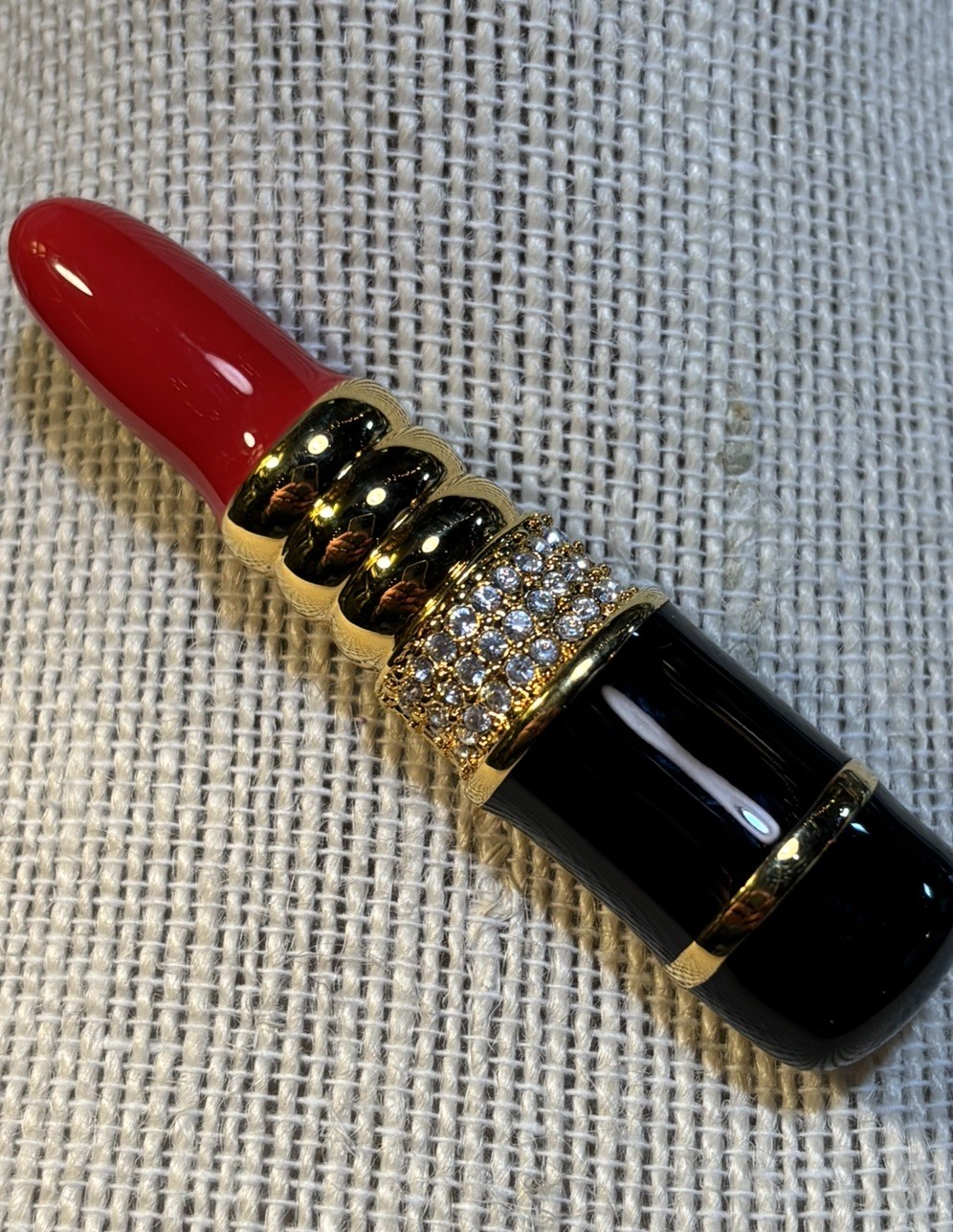 Vintage Brooch Tube Red Lipstick by Kenneth Jay L… - image 1