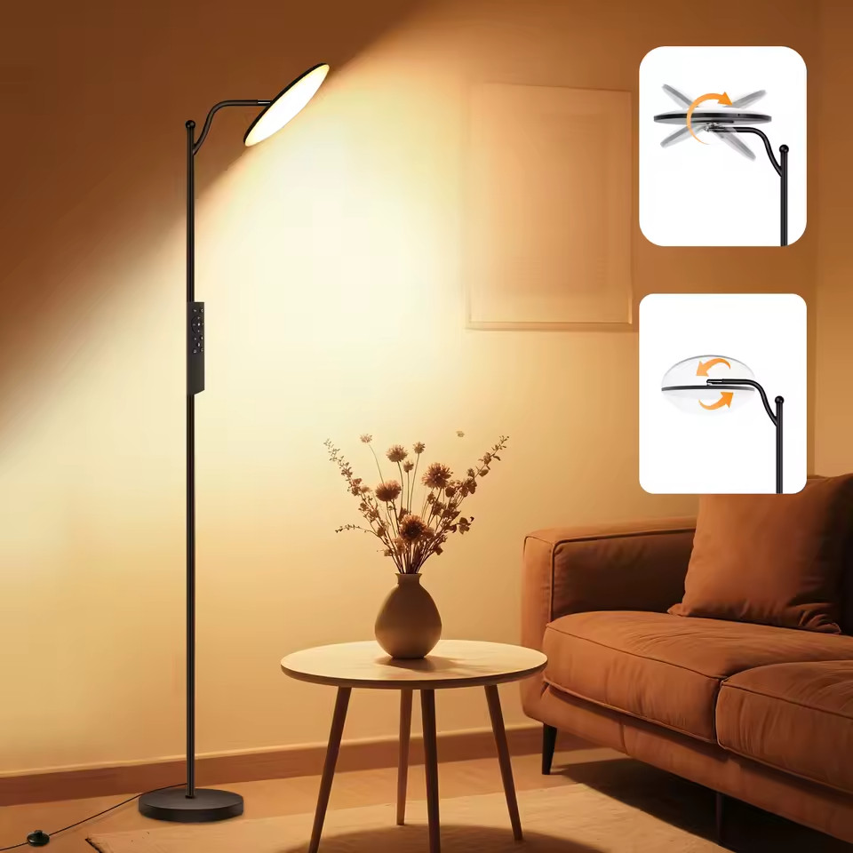 Lampadaire uplighter LED 32W en aluminium brossé et contrôle à distance