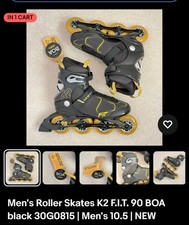 Men's Roller Skates K2 F.I.T. 90 BOA black 30G0815  Men's 10.5  NEW