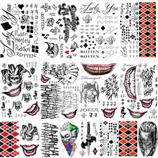 23 Sheets Halloween Joker Tattoos for Men Women Adults, Halloween Face Fake Temp