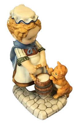 Vtg Amanda Girl Cat Milk Pail Cute Figure FRANKLIN MINT Kitschy Debbie Jarrett