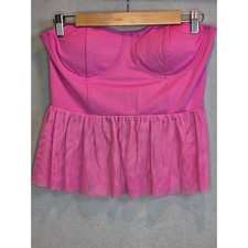 Sincerely Jules Pink Strapless Bustier Peplum Mesh Top Size Large Smocked Back