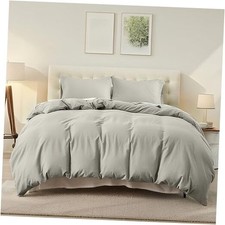 French Linen Duvet Cover Set, 3 PCS Natural French Flax Duvet King Light Grey