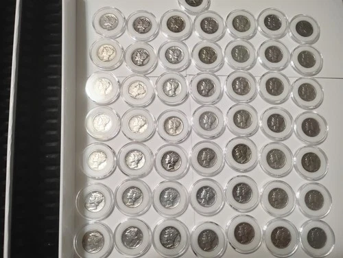 50 Mercury Dime Roll 90% Silver Nice In Protective Holders With Box